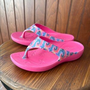 Alegria Pink Tie-Dye Strap Flip Flop Sandals